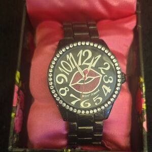 Betsey Johnson Black Watch with Pink Lips Design